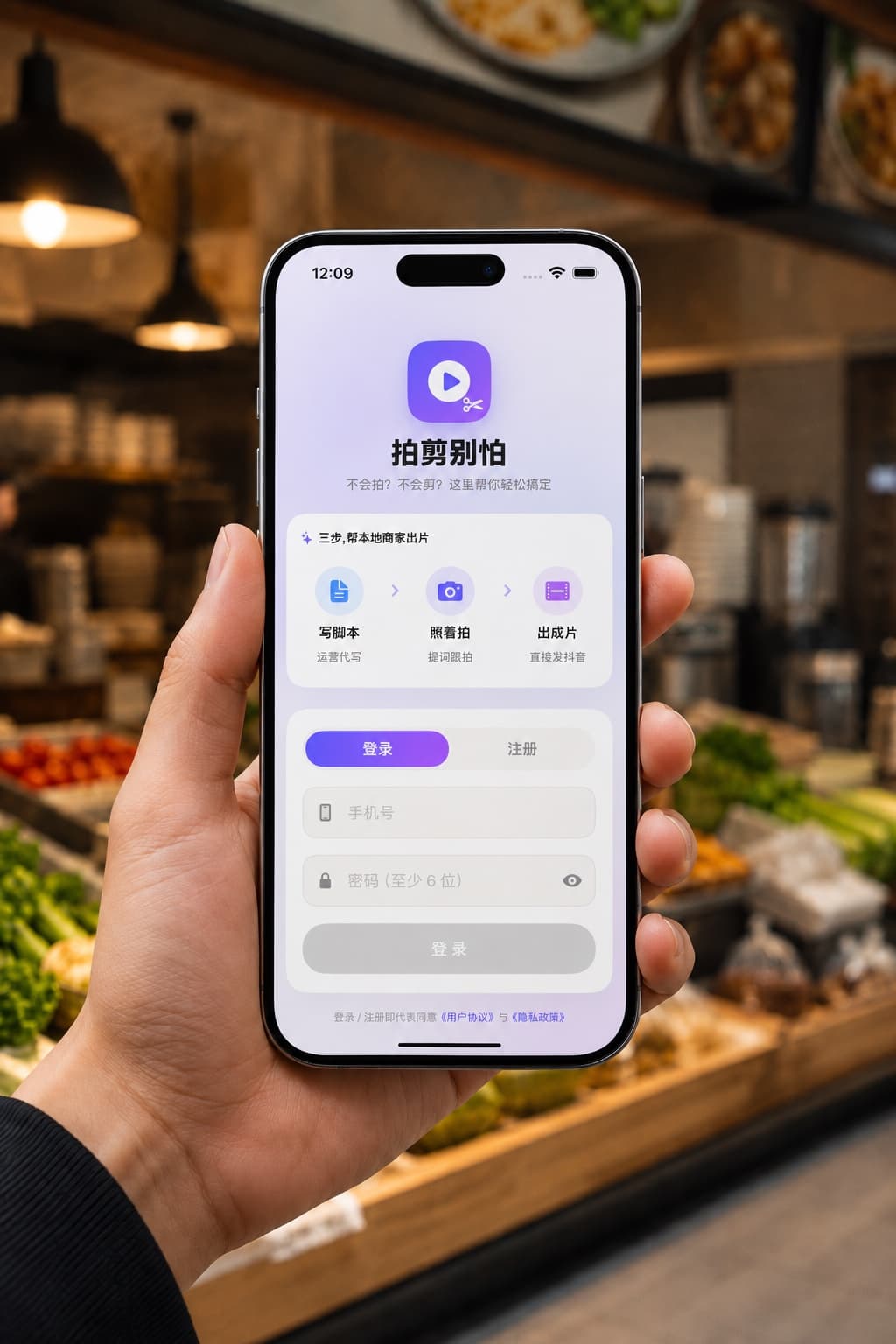 商家手持拍剪别怕 App,在门店内按提示拍摄短视频